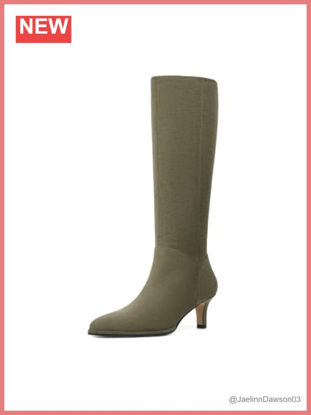 Kitten Heel Pointed Toe Knee High Boots Faux Suede Side Zip Casual